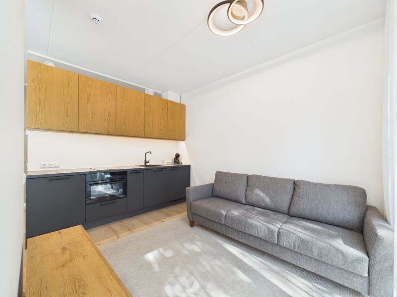 Pelguranna studio: living area and kitchen